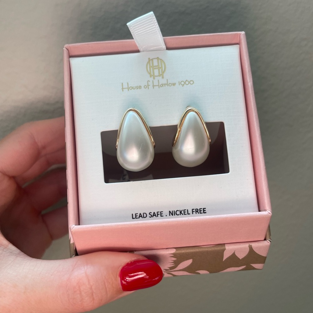 House Of Harlow 1960 J Hoop Viral Pearl And Gold Stud Statement Wedding Earrings